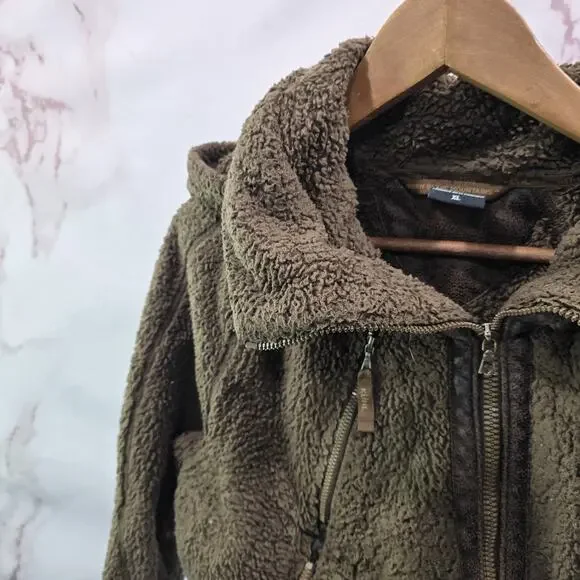 Kuhl Jacket Women XL Brown Fleece Full Zip Teddy Sherpa Hooded Flight Pit Zips - Picture 2 of 11